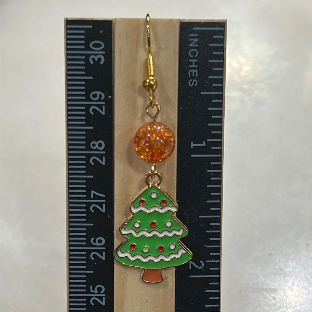 Holiday Tree Earrings with Gold and Green Accents